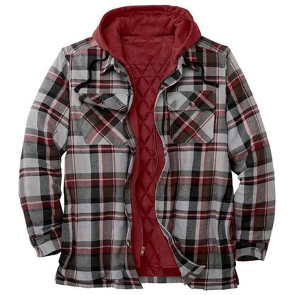 Plaid Long-Sleeved Hooded Jacket