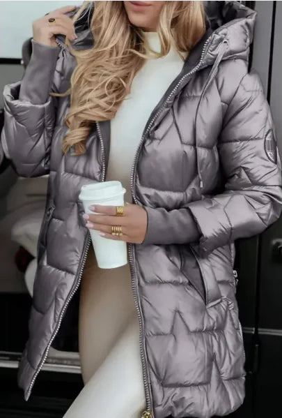 Elegant Winter Hooded Down Jacket Cardigan Coat Women's