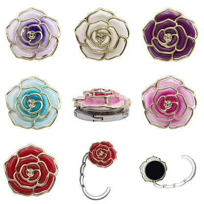 Round Rose Folding Portable Bag Table Edge Purse Hook