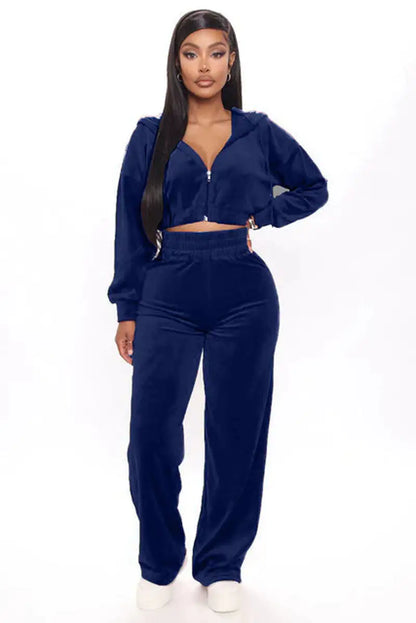 Solid Velvet Two Piece Sets Women