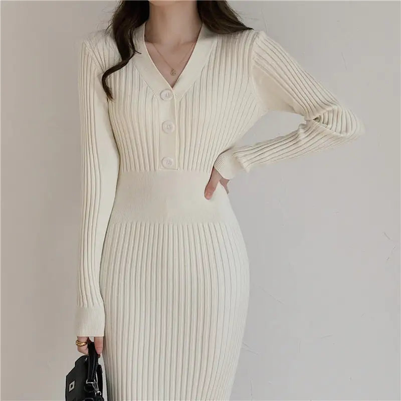 Knitted Long Sleeved Elegant Dress