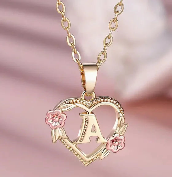 Fashion Hollowed-out Love Heart Flowers Letter Necklace