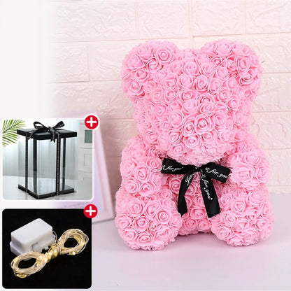 Rose Bear Artificial Flowers with LED Light Gift Box