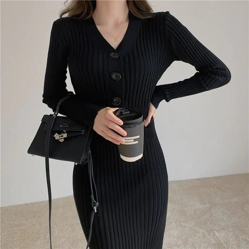 Knitted Long Sleeved Elegant Dress