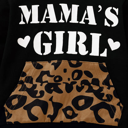 Kids Baby Clothes Letter Print Hooded Leopard-print Trousers