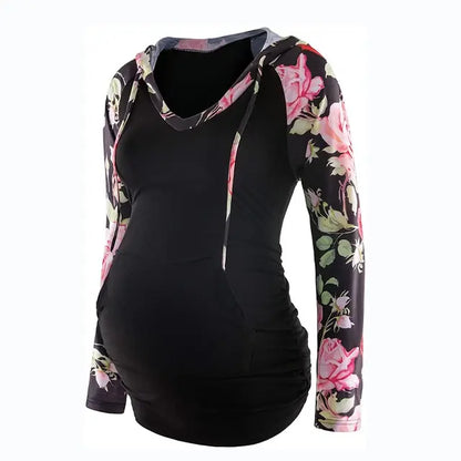 Women Maternity Pregnancy Hoodies Striped V-Neck