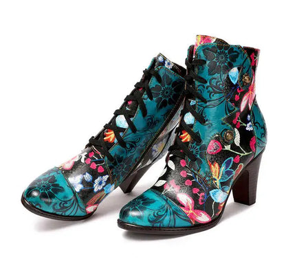 Armak2 - Vibrant Floral Pattern Leather Booties For Women