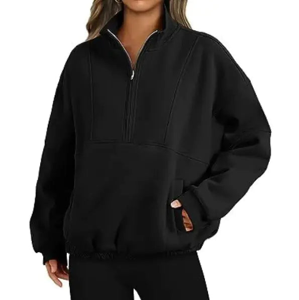 Zipper Pocket Polyester  Women's Sweater