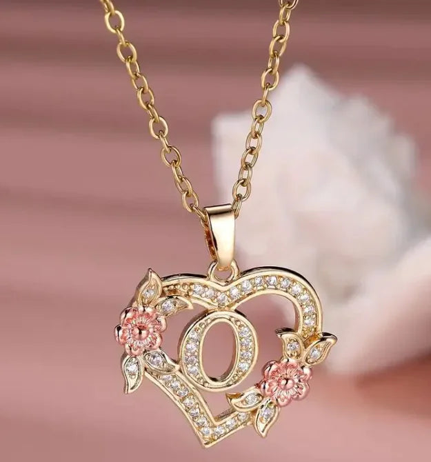 Fashion Hollowed-out Love Heart Flowers Letter Necklace