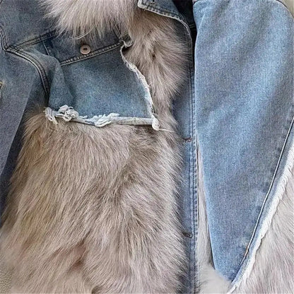 Faux Fur Denim Women Coat