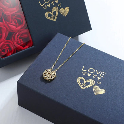 Rose Gift Box Four -leaf Grass Necklace Heart Necklace  for Birthday Party Mothers Day Valentines Day Christmas Girlfriend Gifts