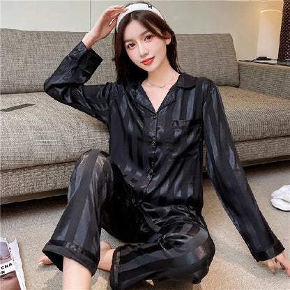 Silk Striped Pyjama Set for Women Sleepwear