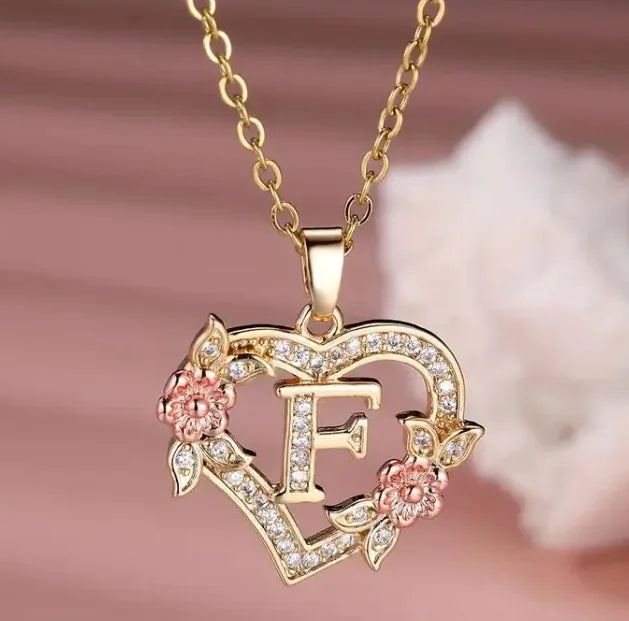 Fashion Hollowed-out Love Heart Flowers Letter Necklace