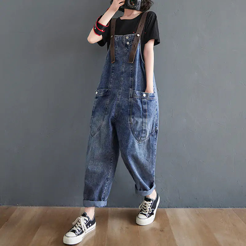 Washed Denim Overall Women Jeans Women Trousers