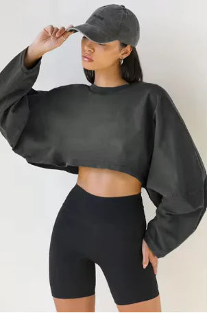 Oversized Crop Sweatshirt: Stylish O-Neck Streetwear for Women