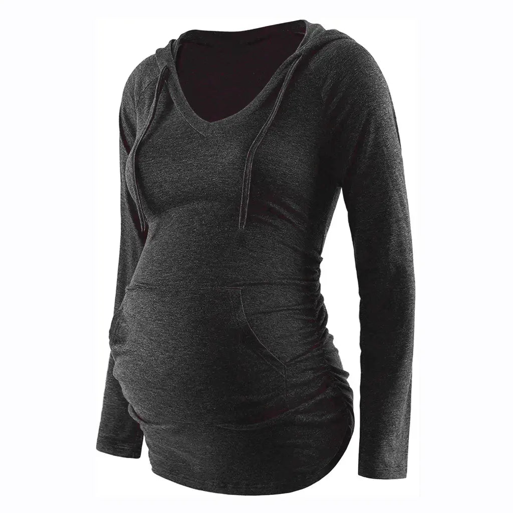 Women Maternity Pregnancy Hoodies Striped V-Neck