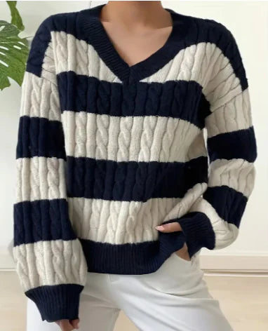 Chic Striped V-Neck Sweater