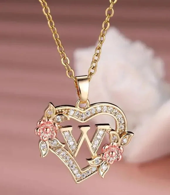 Fashion Hollowed-out Love Heart Flowers Letter Necklace