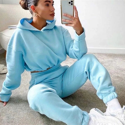 Winter Two Piece Sets Women Tracksuit Hooded