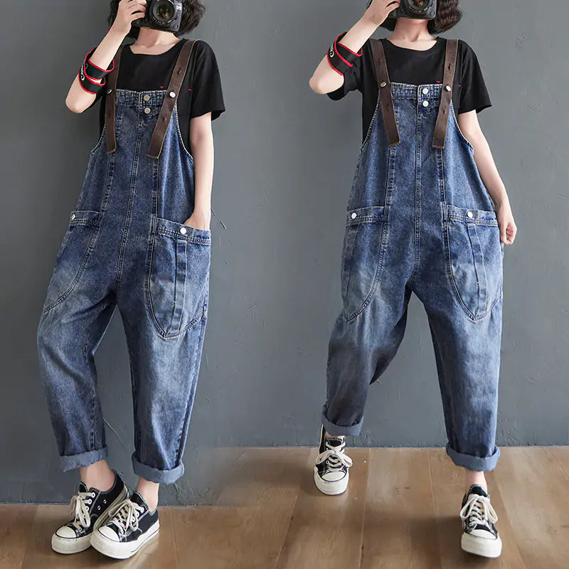 Washed Denim Overall Women Jeans Women Trousers