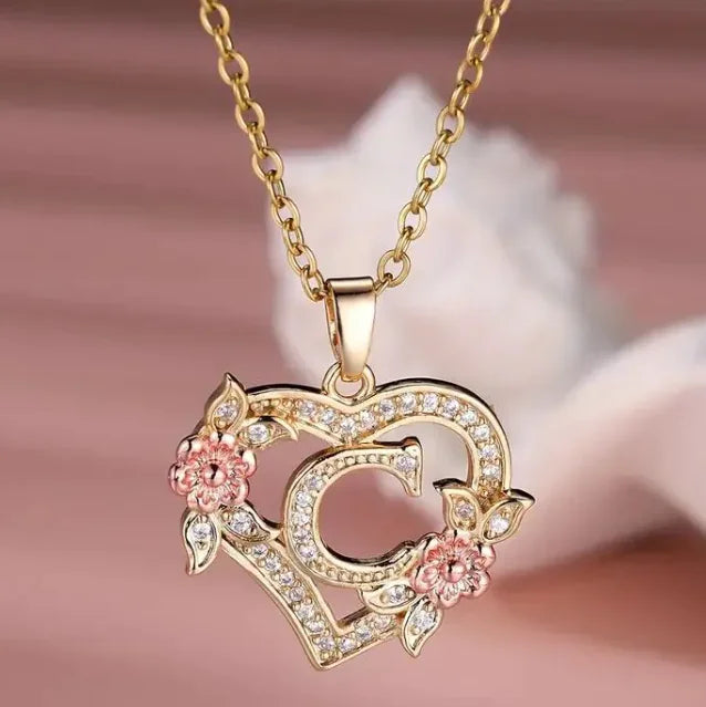 Fashion Hollowed-out Love Heart Flowers Letter Necklace