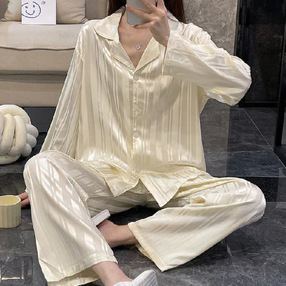 Silk Striped Pyjama Set for Women Sleepwear