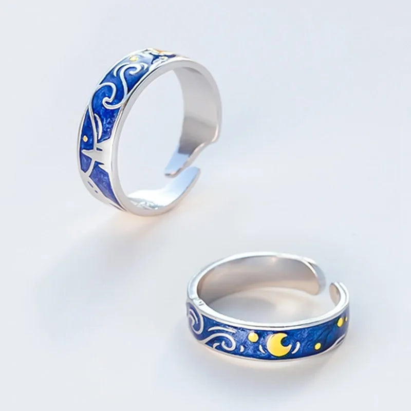 Adjustable Van Gogh Starry Night Couple Rings