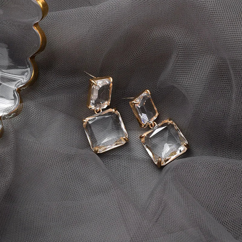 Luxury Square Crystal Dangle Earrings for Women Jewerly Gift