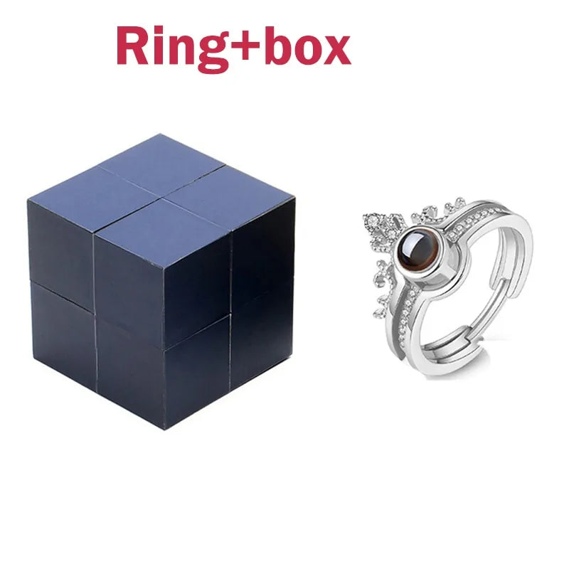 Personalized 'I Love You' Rings Set with Creative Jewelry Box