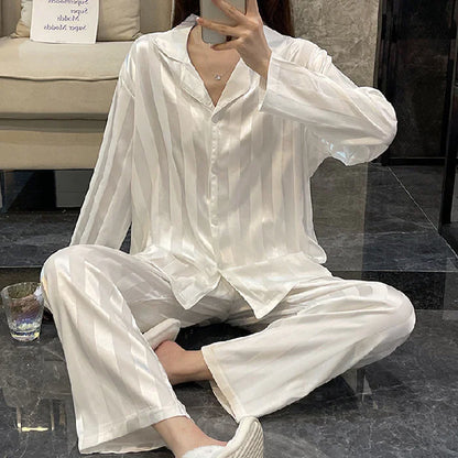 Silk Striped Pyjama Set for Women Sleepwear