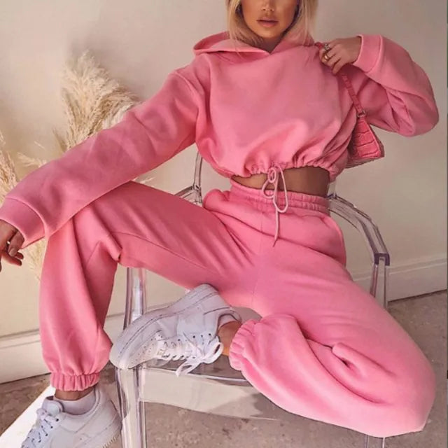 Winter Two Piece Sets Women Tracksuit Hooded