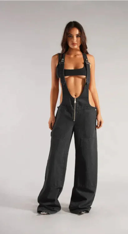 Women Denim Overalls Pants - Loose Fit Jumpsuit for Women, Streetwear Style