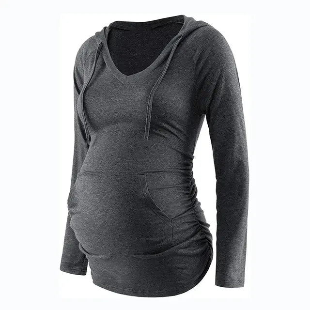 Women Maternity Pregnancy Hoodies Striped V-Neck