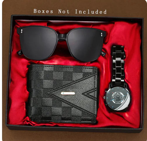 Men's Quartz Watch Sunglasses Wallet Combination Set