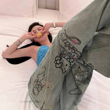 Diamond Hello Kitty Graffiti Women Jeans