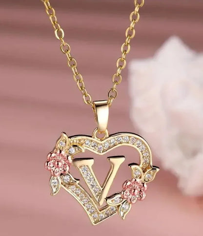 Fashion Hollowed-out Love Heart Flowers Letter Necklace