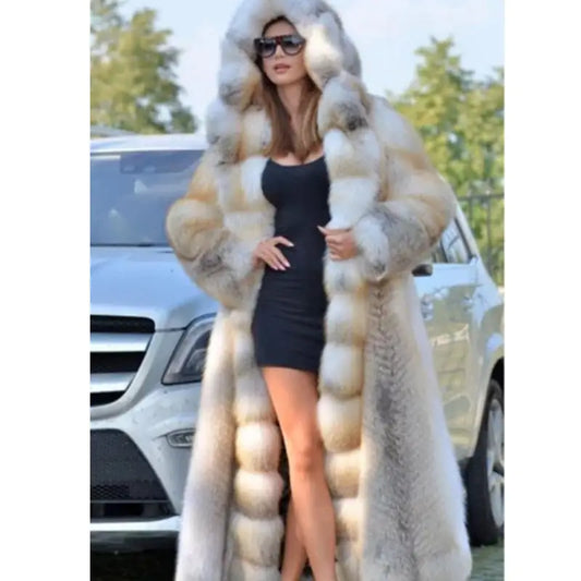 Women Coat With Hooded Faux Fur