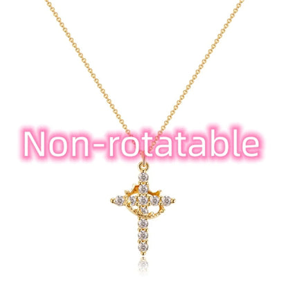 Rotatable Cross Crown Necklace